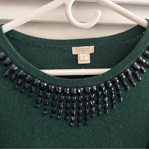 J. Crew Forest Green Sweater with Beaded Neckline